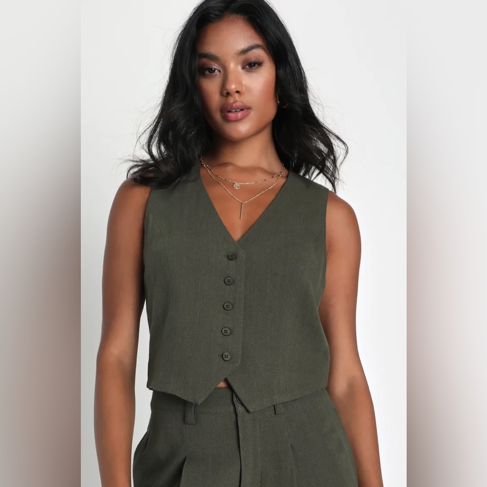 Lulus Olive Green Linen Vest